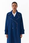 Buy_Three_Blue Denim, Cotton, Poplin Pinstripe Pattern Trench Jacket And Kurta Set _Online_at_Aza_Fashions