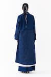 Shop_Three_Blue Denim, Cotton, Poplin Pinstripe Pattern Trench Jacket And Kurta Set _at_Aza_Fashions