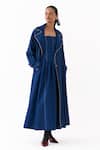 Buy Three Blue Denim Embroidery, Piping Bandeau Linear Trench Jacket With Corset Dress Online at Aza Fashions Buy_Three_Blue Denim Embroidery, Piping Bandeau Linear Trench Jacket With Corset Dress _Online_at_Aza_Fashions