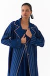 Buy Three Blue Denim Embroidery, Piping Bandeau Linear Trench Jacket With Corset Dress Buy_Three_Blue Denim Embroidery, Piping Bandeau Linear Trench Jacket With Corset Dress