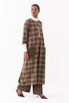 Buy_Three_Brown Round Neck Cedar Check Pattern Jacket And Pant Set 
