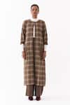 Shop_Three_Brown Round Neck Cedar Check Pattern Jacket And Pant Set 