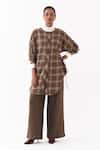 Buy_Three_Brown Round Neck Checkered Pattern Shirt With Pant _at_Aza_Fashions