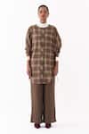Shop_Three_Brown Round Neck Checkered Pattern Shirt With Pant _Online_at_Aza_Fashions