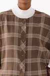 Three_Brown Round Neck Checkered Pattern Shirt With Pant _at_Aza_Fashions