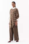 Shop_Three_Brown Round Neck Checkered Pattern Shirt With Pant 
