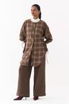Three_Brown Round Neck Checkered Pattern Shirt With Pant _Online