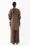 Shop_Three_Brown Round Neck Checkered Pattern Shirt With Pant _at_Aza_Fashions
