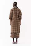 Shop_Three_Brown Cotton, Poplin Collared Plaid Pattern Jacket Skirt Set _at_Aza_Fashions