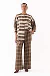Three_Brown Round Neck Striped Pattern Shirt And Pant Set _Online_at_Aza_Fashions