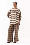 Buy_Three_Brown Round Neck Striped Pattern Shirt And Pant Set _at_Aza_Fashions