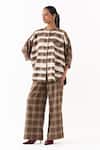 Shop_Three_Brown Round Neck Striped Pattern Shirt And Pant Set _Online_at_Aza_Fashions