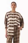 Shop_Three_Brown Round Neck Striped Pattern Shirt And Pant Set 