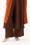 Three_Orange Wool Round Neck Stripe Pattern Kurta Pant Set With Jacket _Online_at_Aza_Fashions