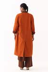 Shop_Three_Orange Wool Round Neck Stripe Pattern Kurta Pant Set With Jacket _at_Aza_Fashions