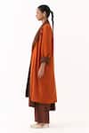 Buy_Three_Orange Wool Round Neck Stripe Pattern Kurta Pant Set With Jacket _Online_at_Aza_Fashions