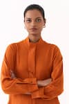 Shop_Three_Orange Mandarin Collar Flap Placket Tunic And Pant Set 