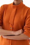 Three_Orange Mandarin Collar Flap Placket Tunic And Pant Set _Online