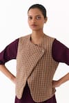 Buy_Three_Wine Twill Round Neck Quilted Vest With Midi Dress _Online_at_Aza_Fashions