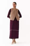 Shop_Three_Wine Twill Round Neck Quilted Vest With Midi Dress _Online_at_Aza_Fashions