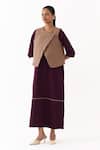 Three_Wine Twill Round Neck Quilted Vest With Midi Dress _at_Aza_Fashions