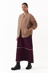 Buy_Three_Wine Twill Piping Round Neck Quilted Pattern Jacket With Midi Dress _Online_at_Aza_Fashions