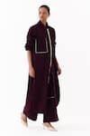 Buy_Three_Wine Corduroy Collared Kurta And Palazzo Set _Online_at_Aza_Fashions