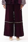 Buy_Three_Wine Velvet, Corduroy Studs Collared Jacket And High Waist Pant Set _Online_at_Aza_Fashions