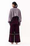 Shop_Three_Wine Velvet, Corduroy Studs Collared Jacket And High Waist Pant Set _at_Aza_Fashions