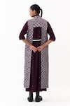 Shop_Three_Wine Velvet, Twill Piping Open Neck, Round Chevron Pattern Jacket With Dress _at_Aza_Fashions