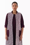 Buy_Three_Wine Velvet, Twill Piping Open Neck, Round Chevron Pattern Jacket With Dress _Online_at_Aza_Fashions