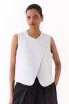 Shop_Three_Ivory Corduroy V-neck Overlap Vest And Box Pleated Palazzo Set _Online_at_Aza_Fashions