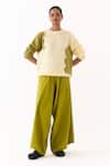 Shop_Three_Ivory Wool, Cotton Crew Neck Hand Knitted Abstract Pattern Sweater With Pant _Online_at_Aza_Fashions