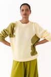 Buy_Three_Ivory Wool, Cotton Crew Neck Hand Knitted Abstract Pattern Sweater With Pant 