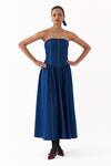 Buy_Three_Blue Denim Bandeau Neck Corset Strapless Gathered Dress _at_Aza_Fashions