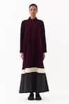 Buy_Three_Wine Corduroy Turtle Neck Maxi Dress _Online_at_Aza_Fashions