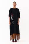 Three_Black Velvet Applique, Fringe Round Neck Poppy Kaftan _Online_at_Aza_Fashions