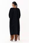 Shop_Three_Black Velvet Applique, Fringe Round Neck Poppy Kaftan _at_Aza_Fashions