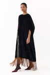 Buy_Three_Black Velvet Applique, Fringe Round Neck Poppy Kaftan _Online_at_Aza_Fashions