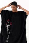 Shop_Three_Black Velvet Applique, Fringe Round Neck Poppy Kaftan _Online_at_Aza_Fashions