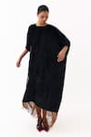Three_Black Velvet Applique, Fringe Round Neck Poppy Kaftan _at_Aza_Fashions