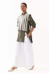 Buy_Three_Olive Green Twill Collared Panelled Striped Overlay Shirt _Online_at_Aza_Fashions