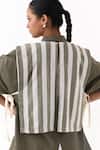 Shop_Three_Olive Green Twill Collared Panelled Striped Overlay Shirt _at_Aza_Fashions