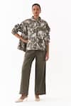 Buy_Three_Olive Green Twill Collared Floral Print Shirt _at_Aza_Fashions