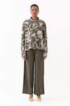 Buy_Three_Olive Green Twill Collared Floral Print Shirt _Online_at_Aza_Fashions