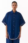 Shop Three Blue Denim Beads, Piping Collared Circle Placement Embroidered Shirt Online at Aza Fashions Shop_Three_Blue Denim Beads, Piping Collared Circle Placement Embroidered Shirt _Online_at_Aza_Fashions