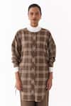 Buy_Three_Brown Round Neck Checkered Pattern Shirt _Online_at_Aza_Fashions