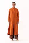 Shop_Three_Rust Collared Melange Flap Placket Long Tunic _Online_at_Aza_Fashions