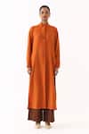 Three_Rust Collared Melange Flap Placket Long Tunic _at_Aza_Fashions