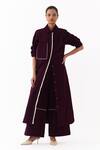 Buy Three Wine Corduroy Piping Collared, Button-down Neck Shirt Tunic at Aza Fashions Buy_Three_Wine Corduroy Piping Collared, Button-down Neck Shirt Tunic _at_Aza_Fashions